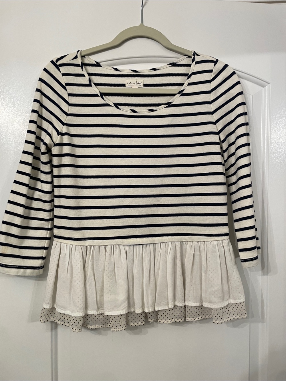 Navy and Cream Striped Peplum Tunic
